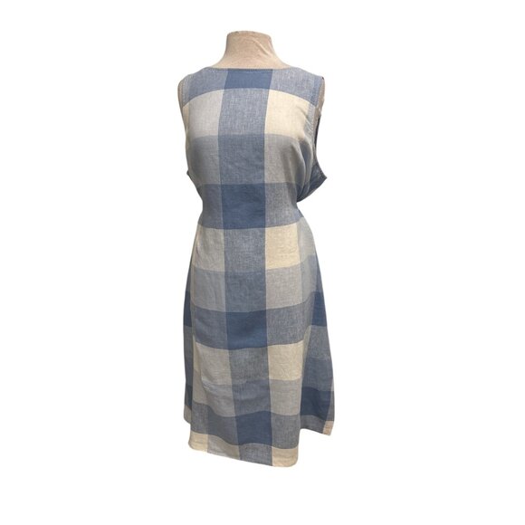 J.Jill Love Linen Midi Dress XL Blue Plaid Sleeveless Tie Back - Picture 2 of 10